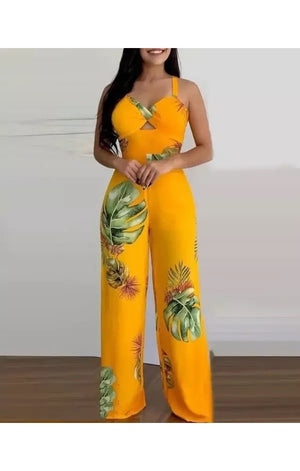 Yellow Print sexy jumpsuit
