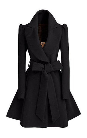 Women's Suede Style Trench Coat Jacket - Wide Tie Sash / Puffy Shoulders (3 Colors)
