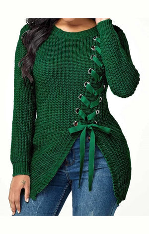 Sweater Lace up Sexy Knit Top (Many Colors)