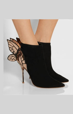 Suede Black Ankle Strap Butterfly Booties Heels (2 COLORS)