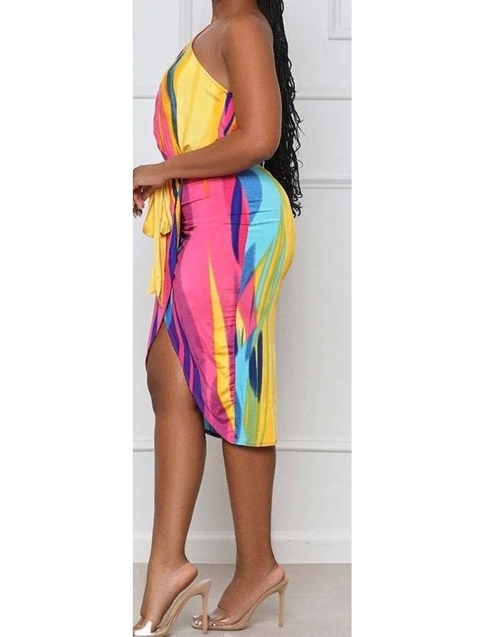 Multicolored belt sleeveless  Dress