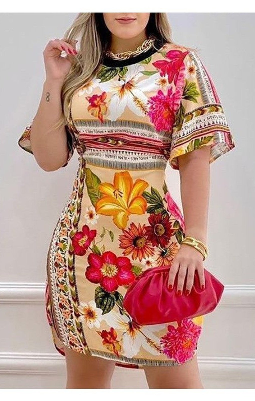 Floral Print Half Sleeve Casual Dress