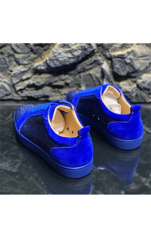 Luxury Designer Red Bottom Royal Blue Bling Sneakers
