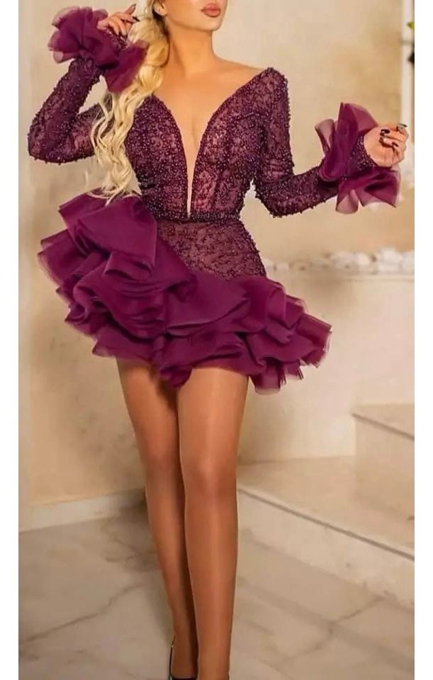 Wine / Purple Elegant Layered Ruffle Custom Dress (Many Sizes Plus Sizes Available)