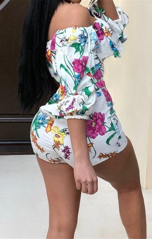 Floral print stretch strapless ruffle stylish fit jumpsuit set with belt