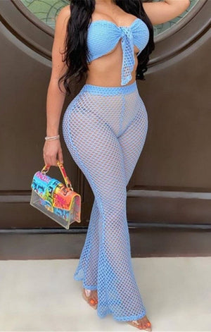 Three colors stretch see through fishnet design sexy two-piece set (Tops with Lining)