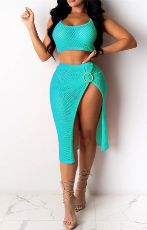 6 colors solid color stretch mesh beach two-piece set (MANY COLORS)