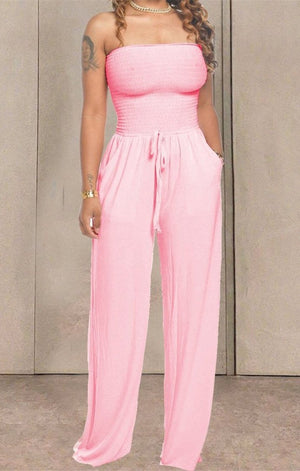 Pockets strapless wide leg stretch jumpsuit (MANY COLORS)