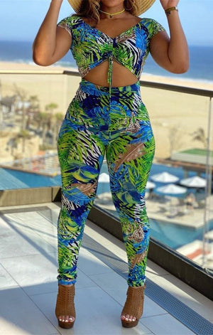 Printed stretch summer jumpsuit