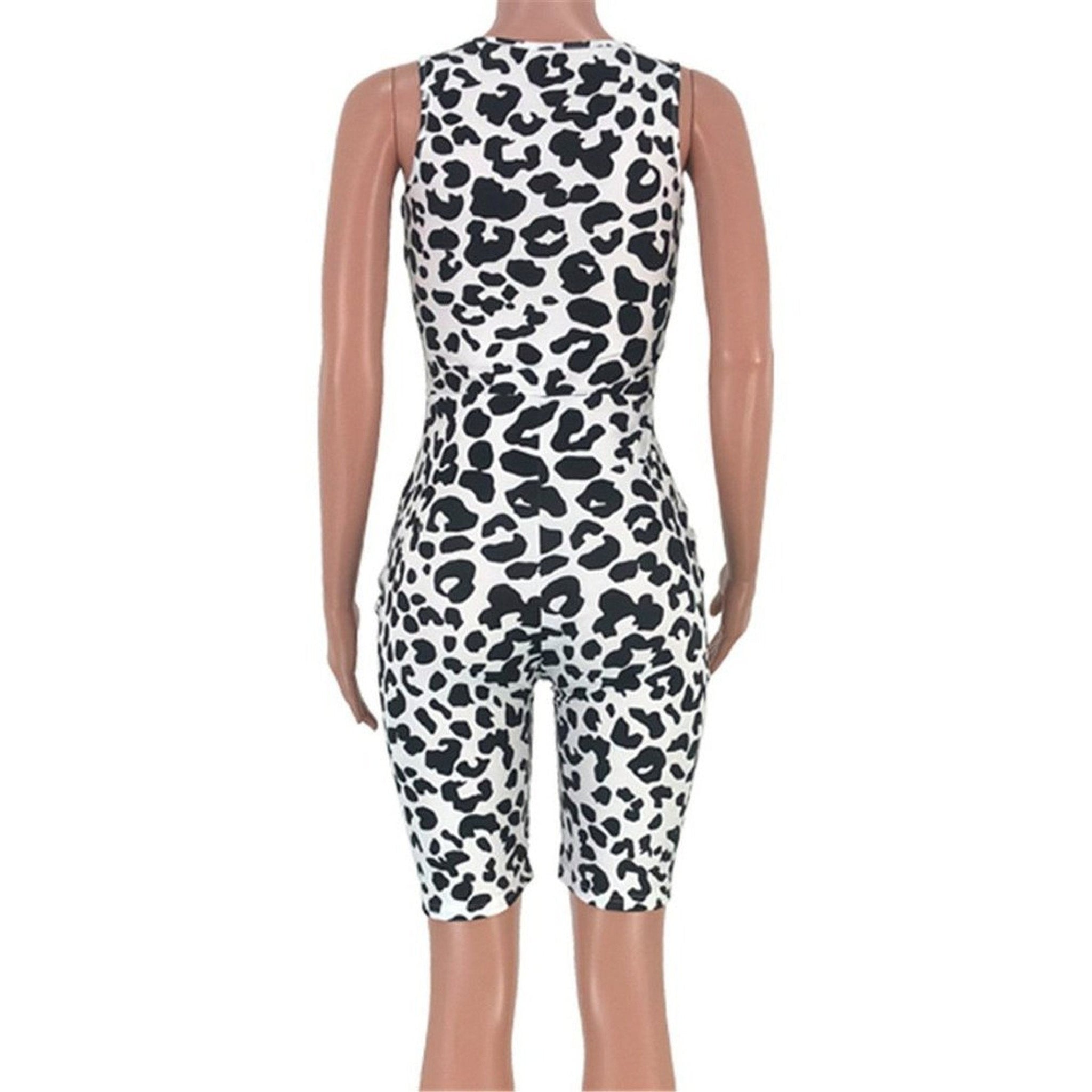 Leopard batch printing with face-cover mask stretch jumpsuit