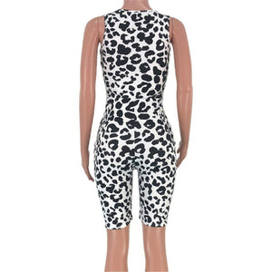Leopard batch printing with face-cover mask stretch jumpsuit