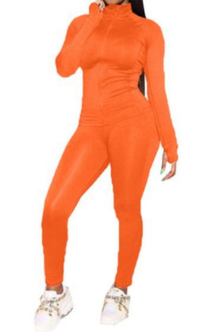 Cut out zip-up tight stretch two-piece set (MANY COLORS)