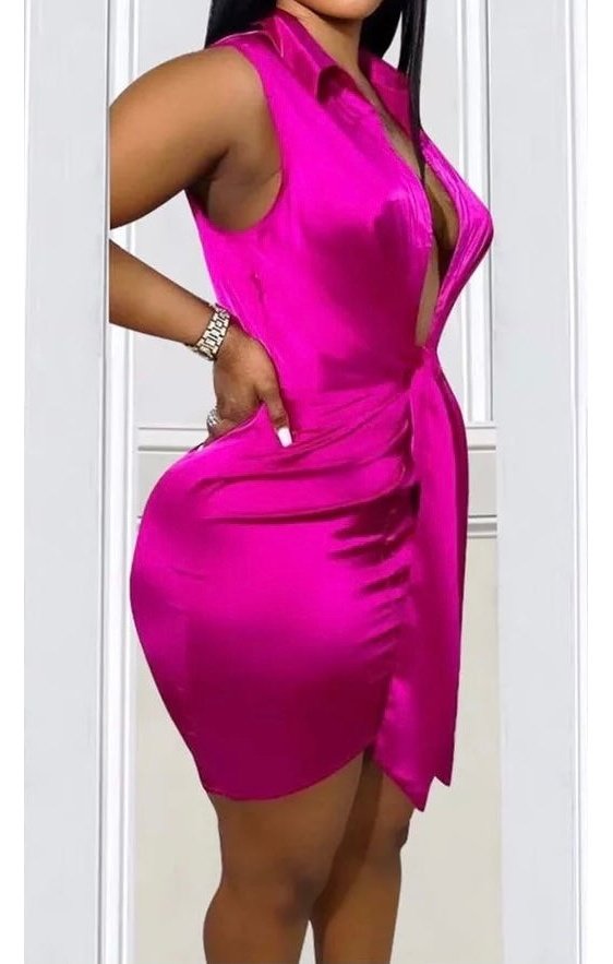 Pink Satin  belt dress