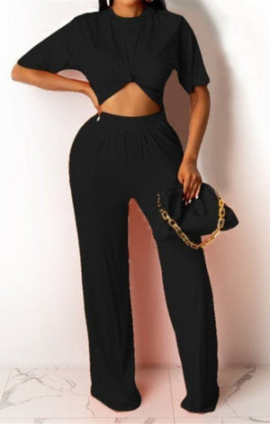 solid color short sleeve wide leg pants simple casual new stylish loose two-piece set (MANY COLORS)