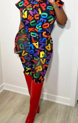 Colorful letters Two piece pants set