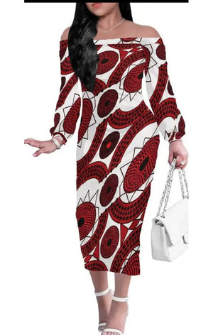 African Print  Dresses Vintage African Styles Printed  Long Sleeve Knee Length  (Many Colors) (Plus Sizes Available)