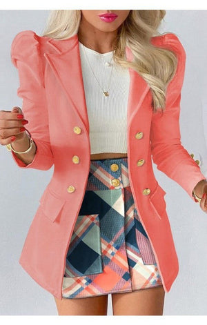 Puff Sleeve Double Breasted Blazer & Floral Print Skirt Set (Many Colors)