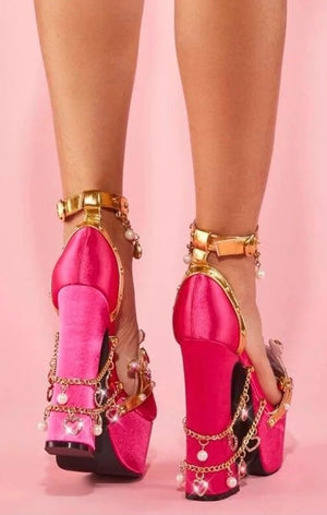 Crowned Chain Sandal Open Toe Platform Stiletto High Heel (2 Colors)