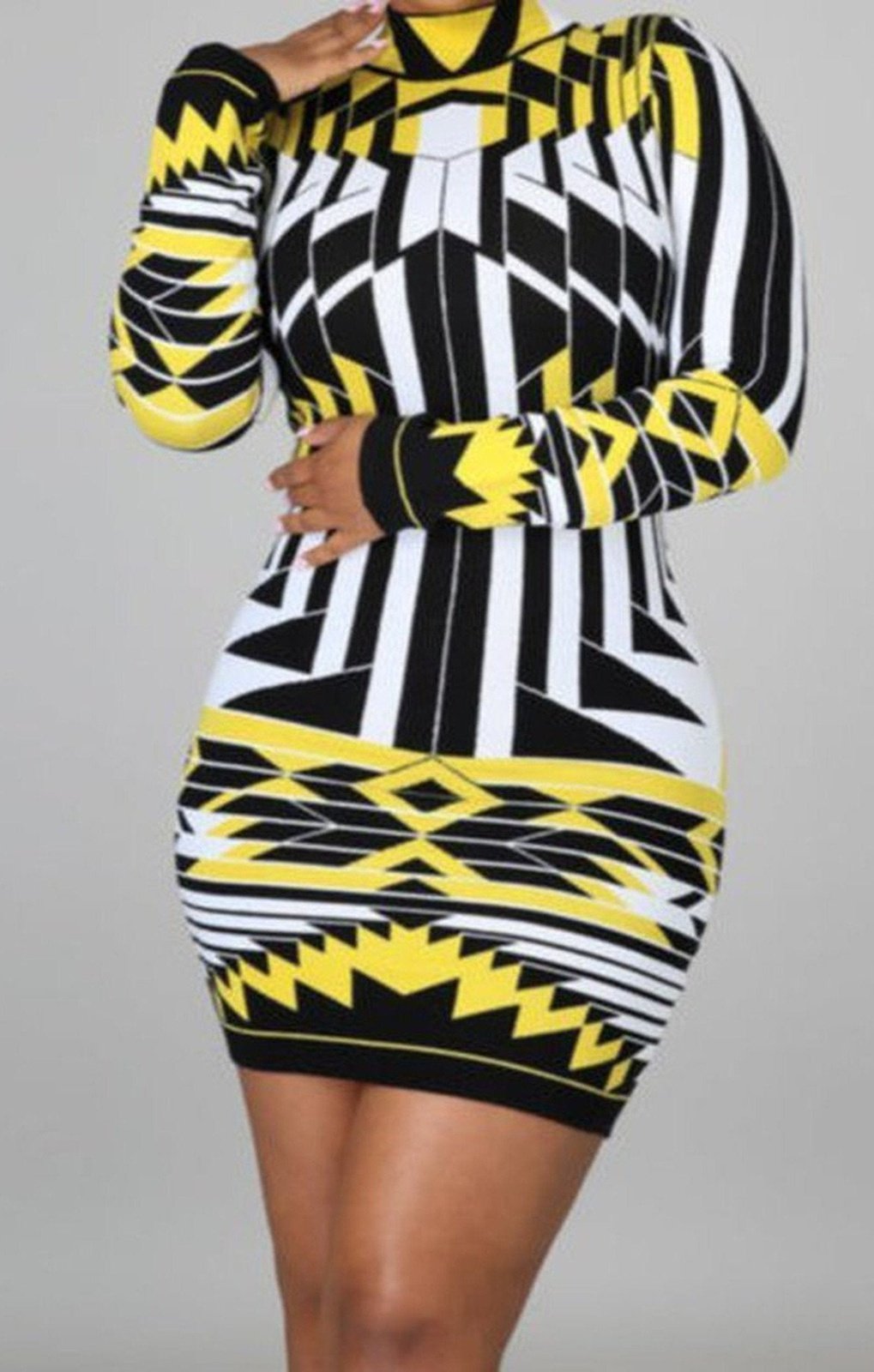 Printed zip-up stylish casual bodycon mini dress (front and back are wearable)