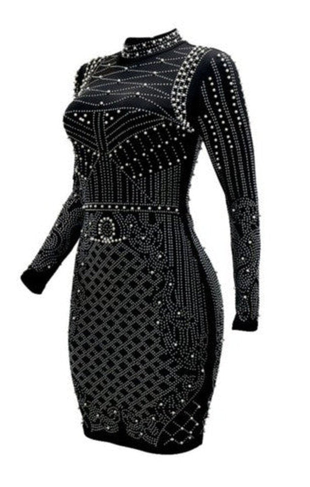 Rhinestone bead stretch zip-up back elegant exquisite bodycon mini dress (2 COLORS)