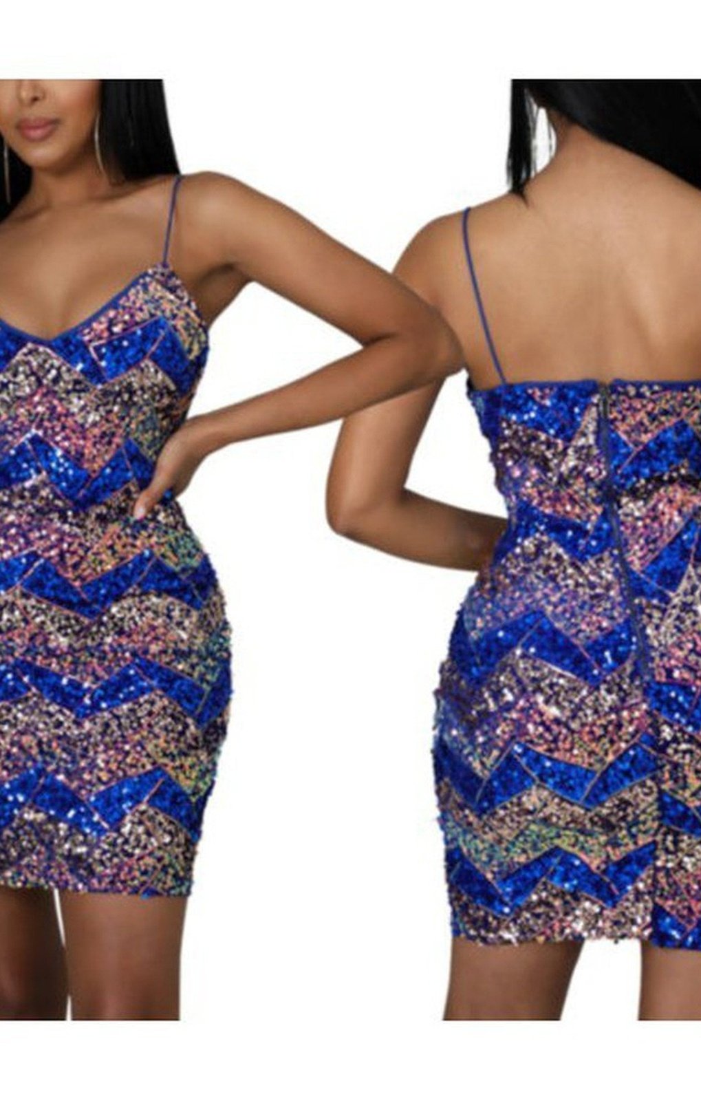 Sequin sling zip-up plus size stretch sexy nightclub mini dress