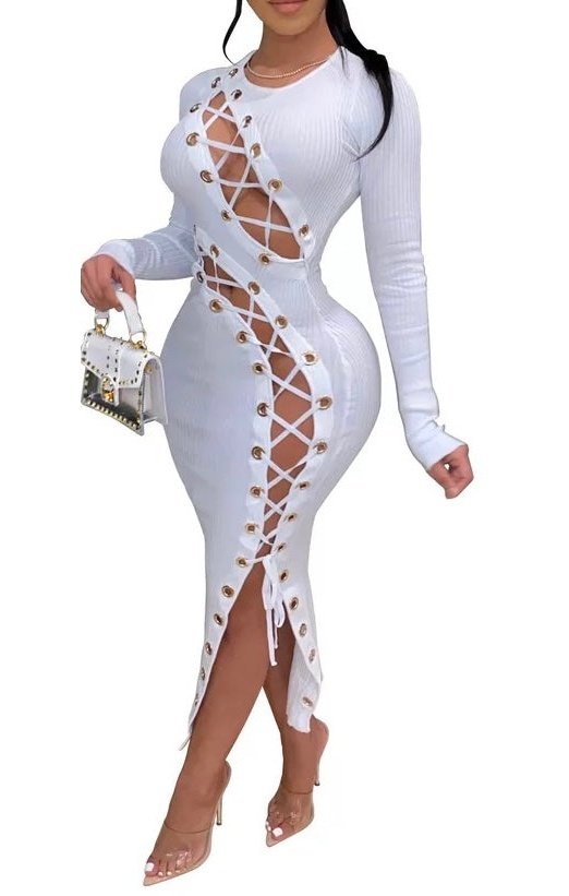 Lace-up Sexy Long Sleeve Dress (Many Colors)