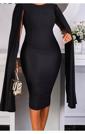 Knee Length the Dress - Cape Long Sleeves( Many Sizes) Plus Sizes Available   (3 Colors)