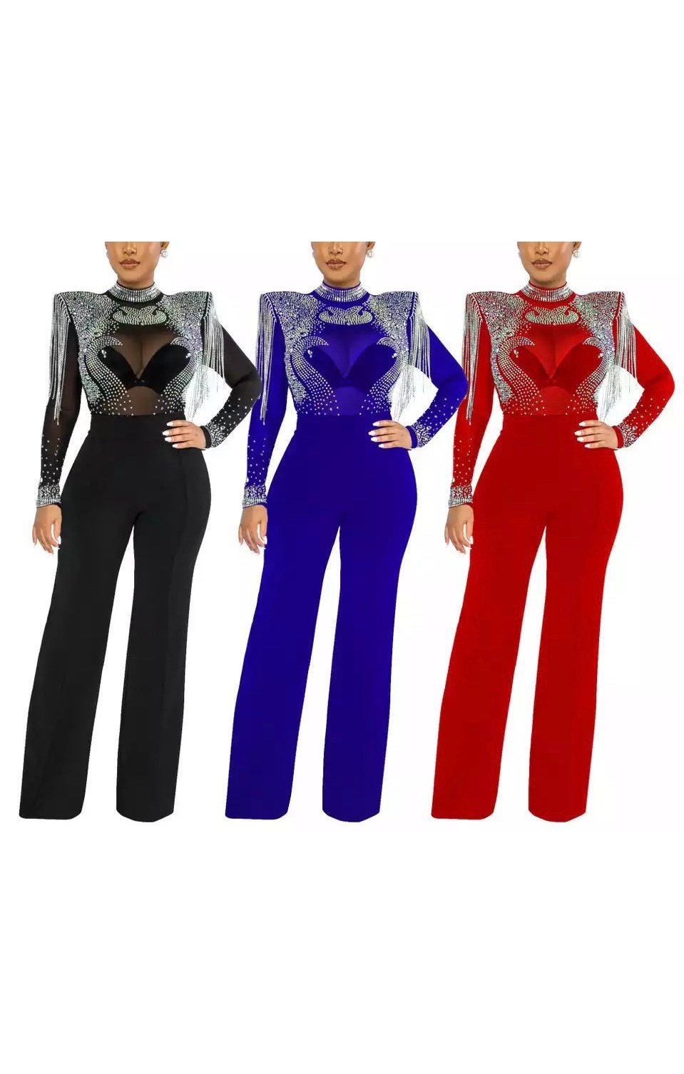 Women Bling Tassel Pants Long Sleeve Jumpsuit (3 Colors)
