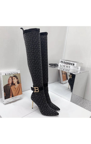 Knee High Boots Buckle Elastic Pointed Toe  ( Many COLORS)