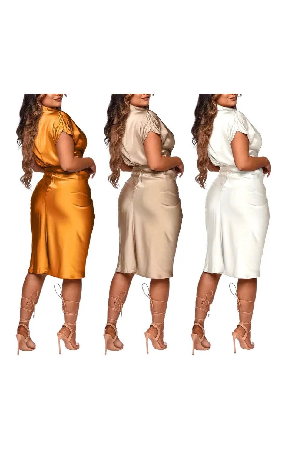 Buttoned up Sexy Satin party dress Long Sleeve  (Many Colors)