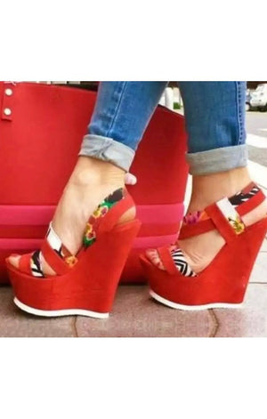 Red Floral  wedges  shoes