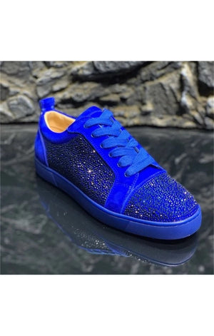 Luxury Designer Red Bottom Royal Blue Bling Sneakers
