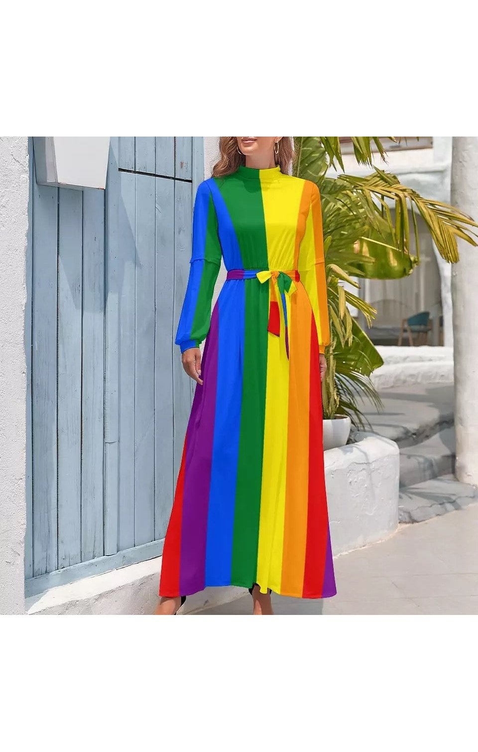 Rainbow Multicolored maxi belt  dress (Many Sizes)