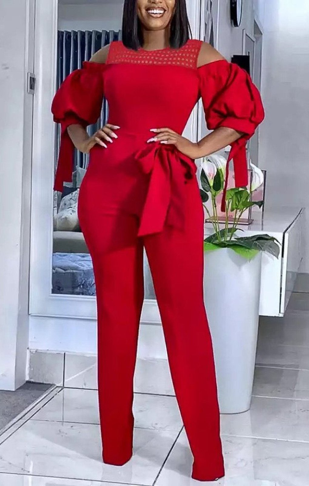 Women Red Off the Shoulder Jumpsuits (Many Sizes)