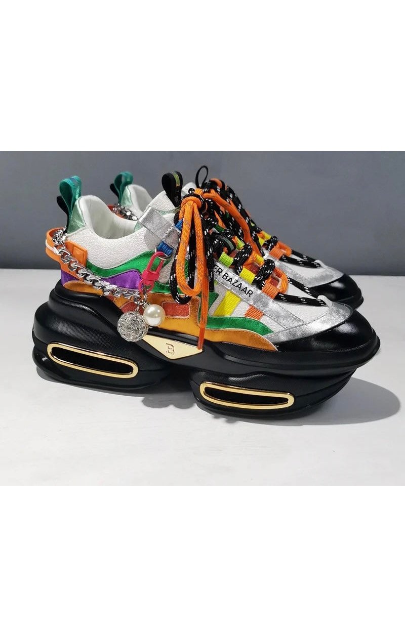 Luxury Women’s Pearl Chain Multicolored Sneakers Shoes