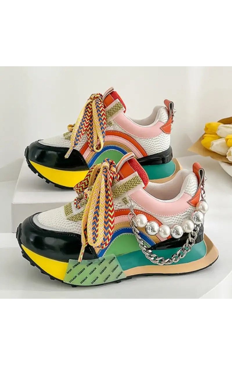 Women’s Pearl Chain Multicolored Sneakers Shoes ( 2 Colors)