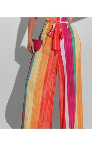 Rainbow Multicolored Sleeveless Belt Jumpsuit