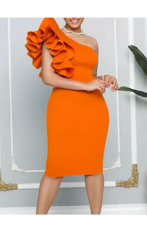 One Shoulder Dress Ruffle (Many Colors) (Many Sizes)