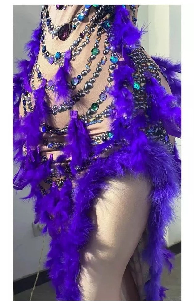 Purple Feather Stones  Dress Costume Celebration Party