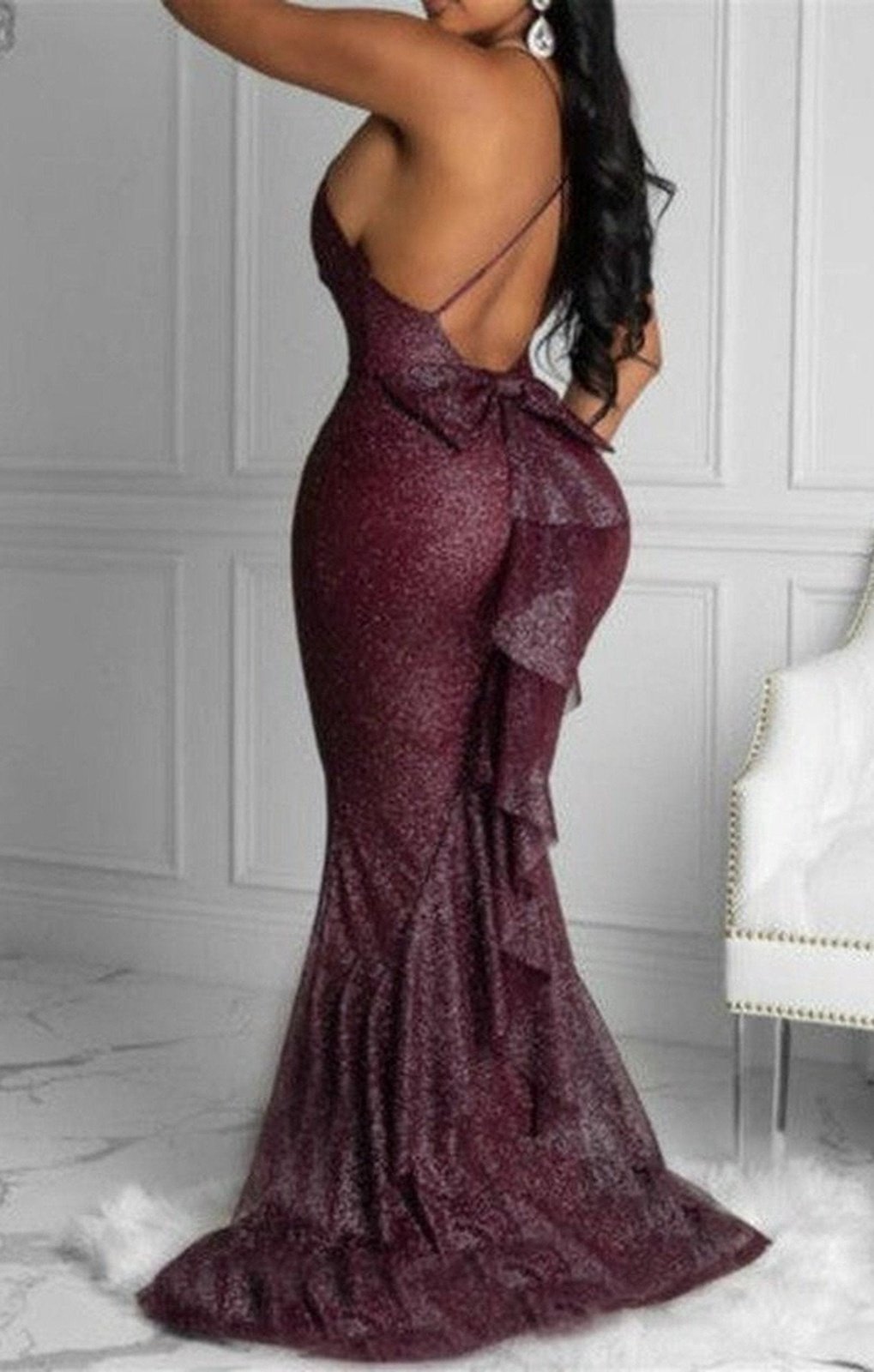 Open back fishtail elegant sexy fashion maxi gown (3 COLORS)