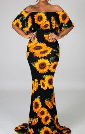 Sunflower stretch off the shoulder maxi dress