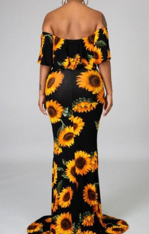 Sunflower stretch off the shoulder maxi dress