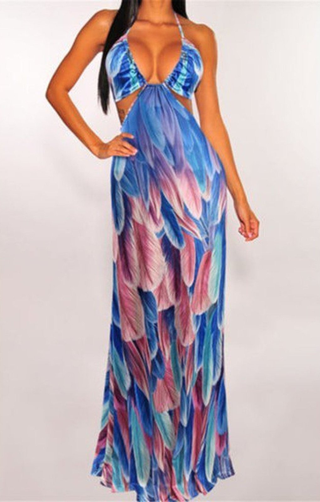 Summer printed halter neck cut out sexy maxi dress (MANY COLORS)