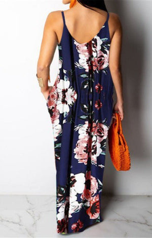 (2 COLORS ) flower printed sling maxi dress