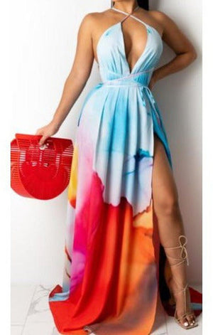 Sexy halter-neck open back deep v maxi dress (Plus Size Available Only)