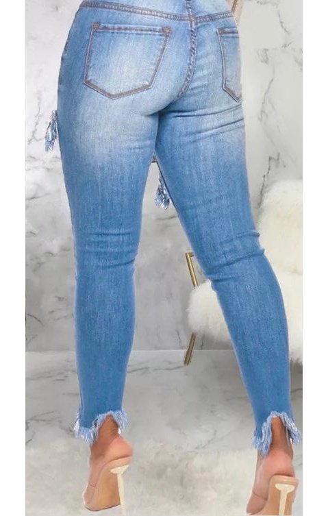 Zipper Fly Slant Pocket Fringe Detail Raw Hem Skinny Jeans
