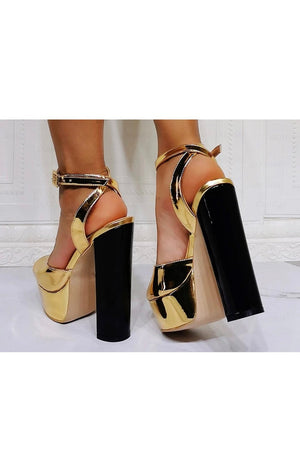 Metallic Peep Toe Sandals Heels (2 Colors) (Many Sizes)