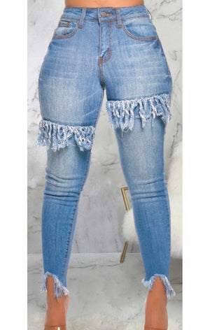Zipper Fly Slant Pocket Fringe Detail Raw Hem Skinny Jeans