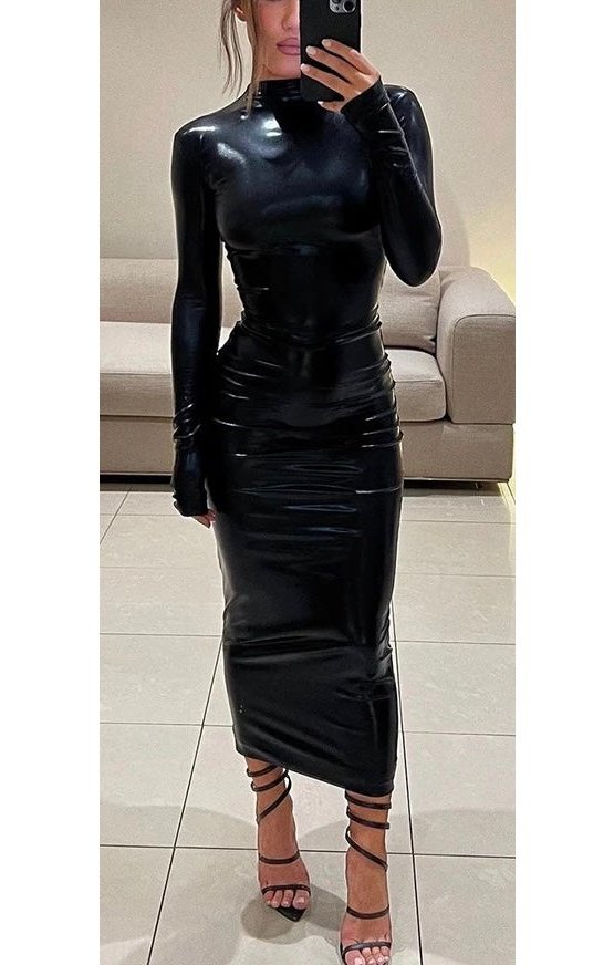 PU Leather Sexy Long Sleeve Dress