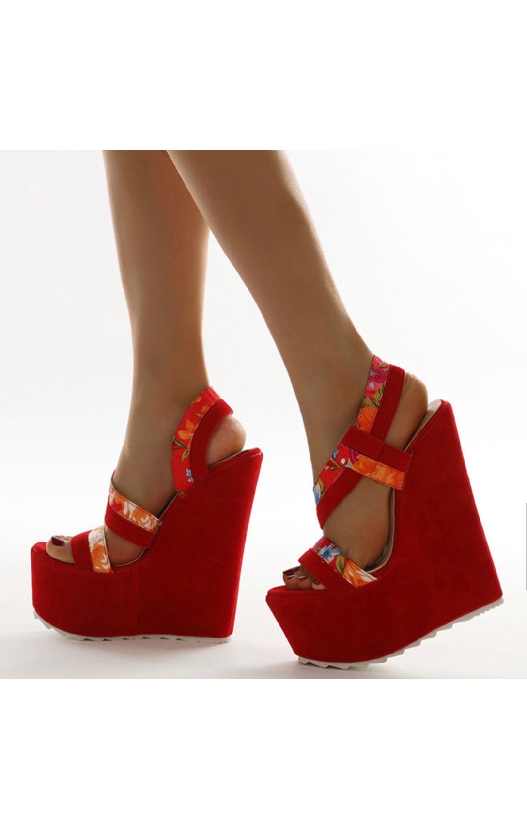 Red Floral  wedges  shoes